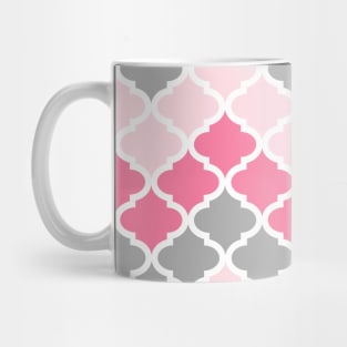 Fuchsia Hot Pink Grey Quatrefoil Chevron Pattern Mug